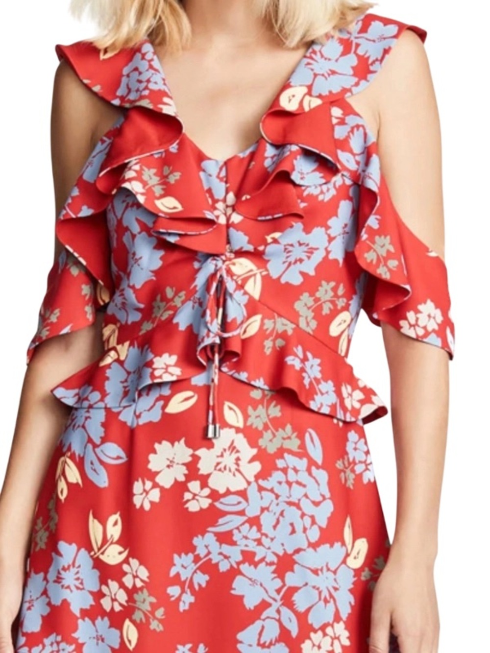 C/MEO Collective Red Floral Ruffle Mini Dress